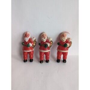 Vintage Empire Christmas Hard Plastic Santa Small Ornaments